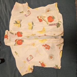 Italy Lemon Sardines Tomato Print Short Sleeve Shirt Crop